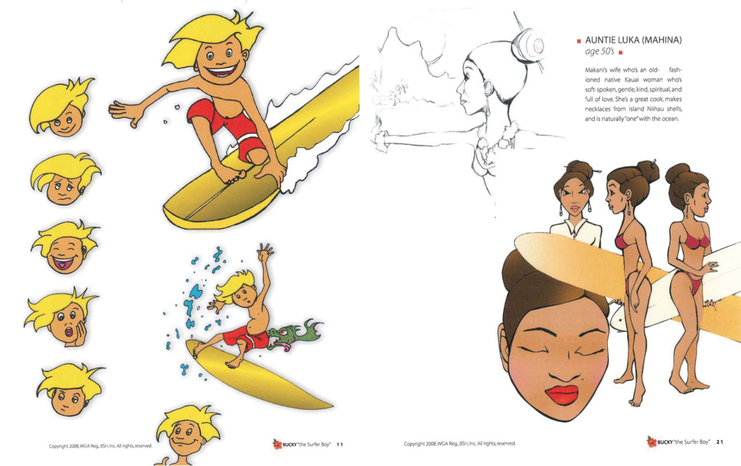 Examples of artwork by Buck Woodall to support his claim that 'Moana' is based on his concepts.